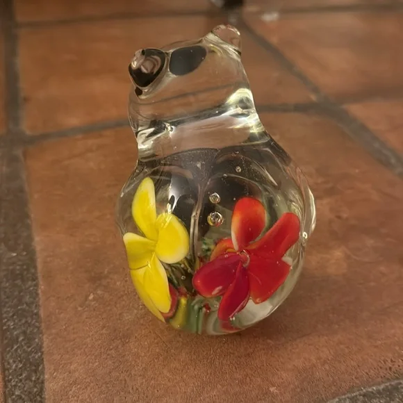 Glass Panda Figurine with Black and Yellow Accents has a little chip